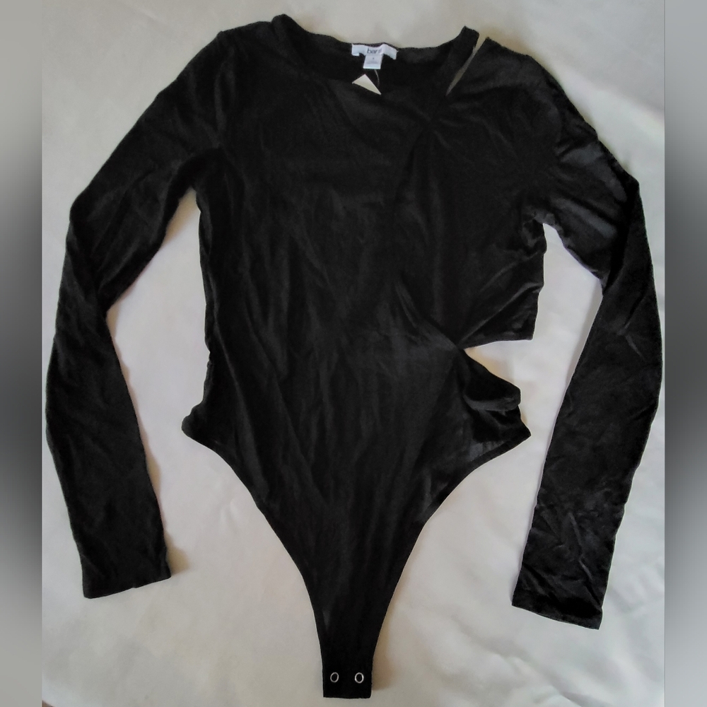 Women's Black bodysuit partial sheer with cutouts & snaps Size Small